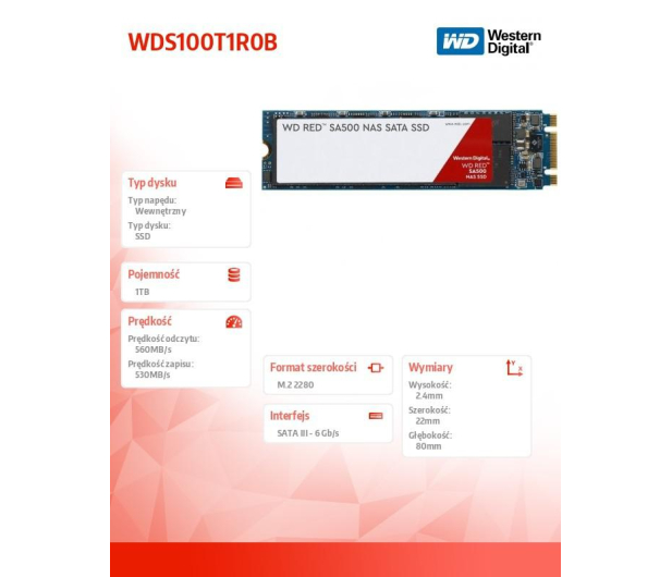 Sandisk 1TB M.2 SATA SSD Red SA500 - 525242 - zdjęcie 3